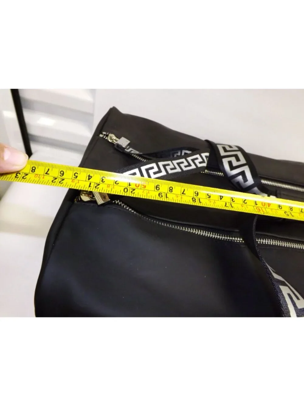 VERSACE black Overnight Duffle Bag With Strap Greek Key Pattern Weekender Bag